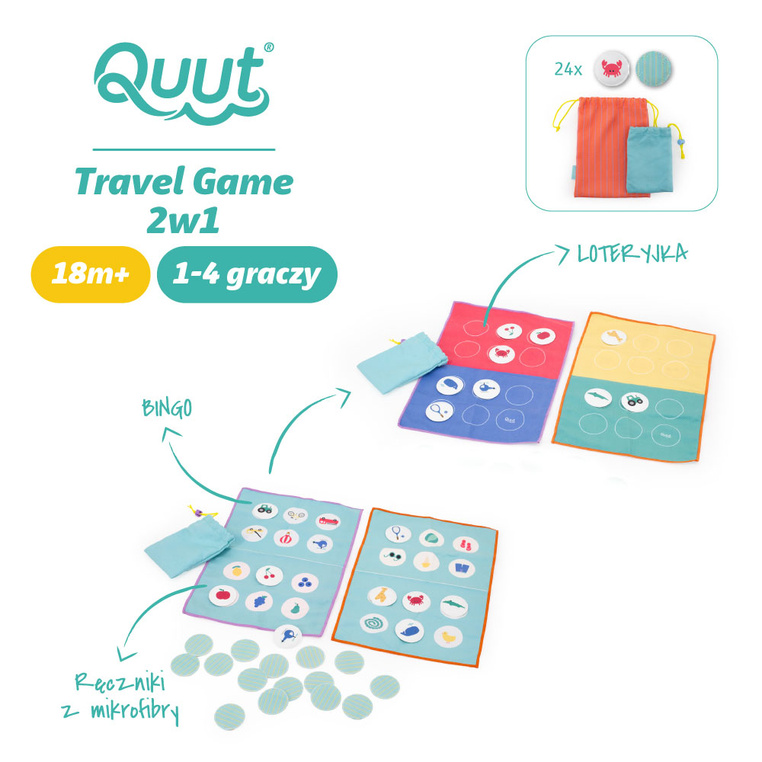 Podróżny zestaw gier 2w1 Bingo i Loteryjka Kolory wodoodporny Travel Game Quut