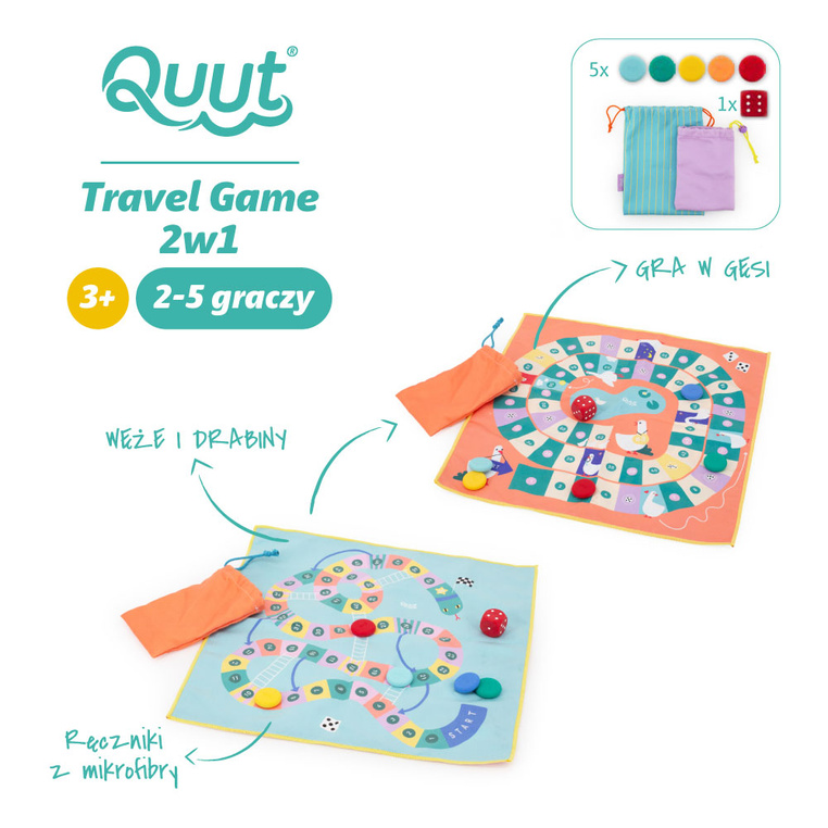 Podróżny zestaw gier 2w1 Węże i Drabiny oraz Gra w Gęsi wodoodporny Travel Game Quut