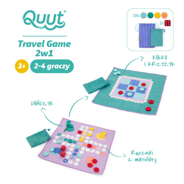 Podróżny zestaw gier 2w1 Chińczyk oraz Kółko i Krzyżyk wodoodporny Travel Game Quut