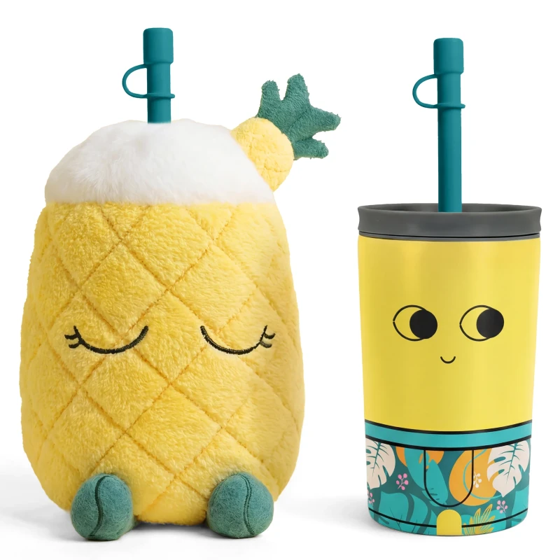 Butelka termiczna w pluszowym etui Fuzzie Pip Ananas 360 ml Asobu