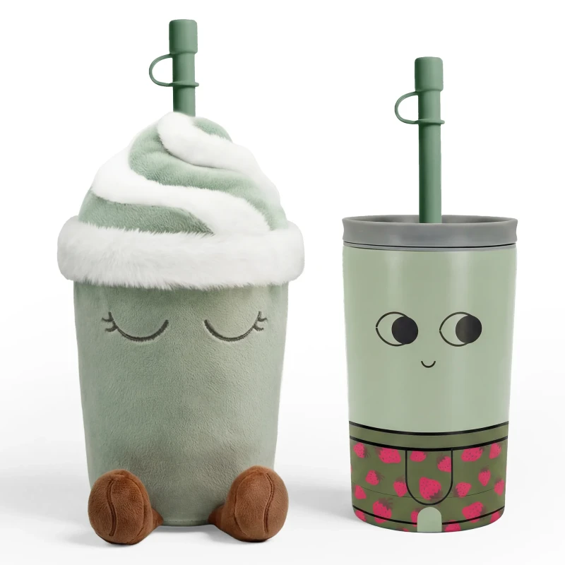 Butelka termiczna w pluszowym etui Fuzzie Mimi Matcha 360 ml Asobu