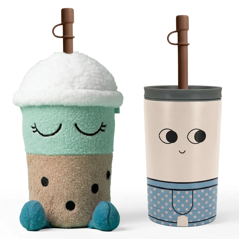 Butelka termiczna w pluszowym etui Fuzzie Beanie Bubble Tea 360 ml Asobu
