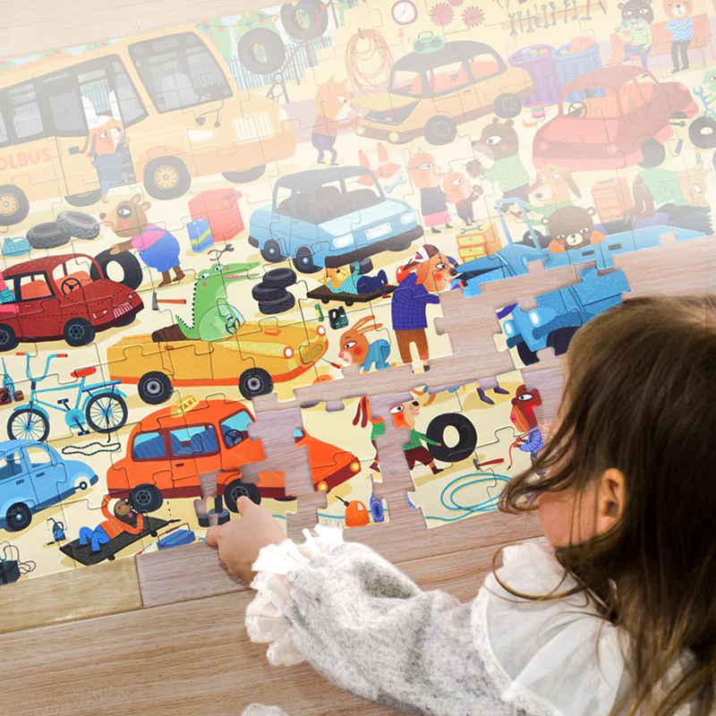 Puzzle dla dzieci w walizce Mój garaż (104 el.) mideer