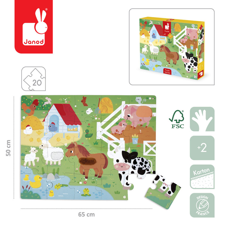 Puzzle sensoryczne dotykowe Farma 20 el. 2+ Janod