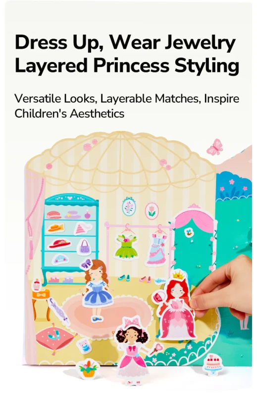 Żelowe naklejki wielorazowe – Princess Dress-Up (61 szt.) mideer