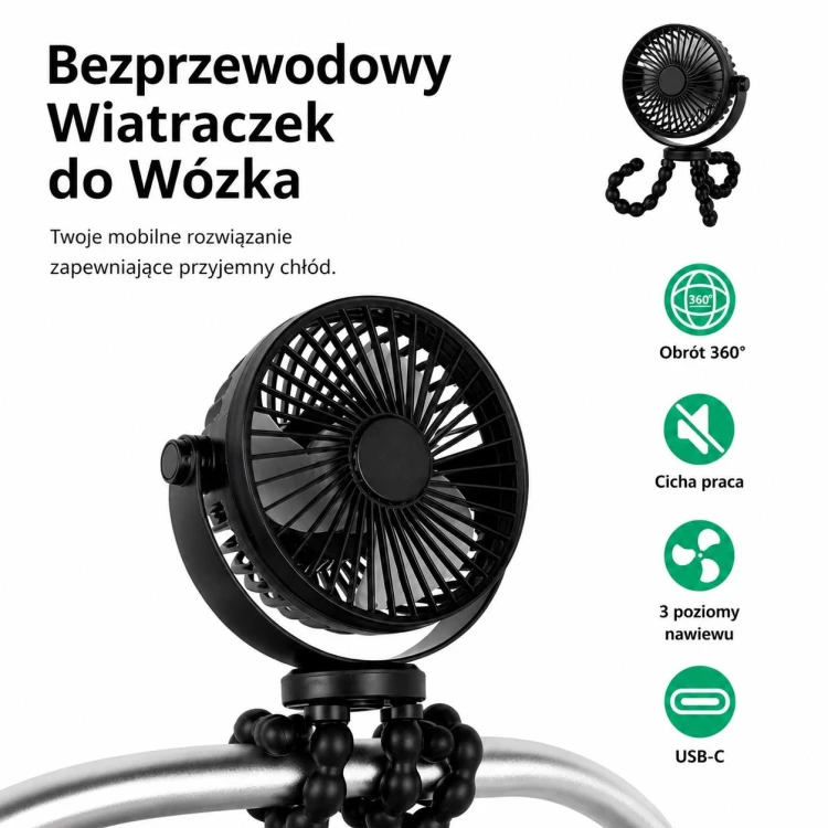 Bezprzewodowy wiatraczek 360 do wózka USB-C TB