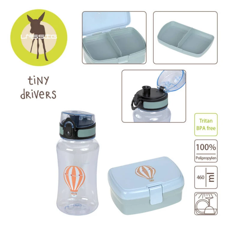 Zestaw na lunch Lunchbox + Tritanowa butelka - bidon 460 ml Tiny Drivers Balon Lassig