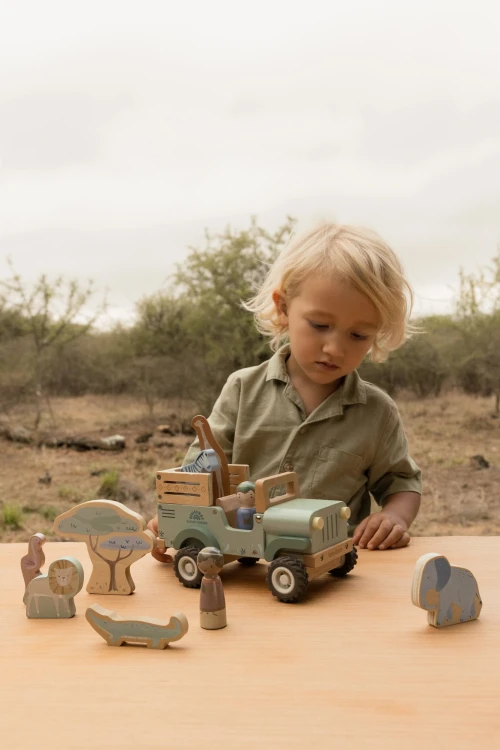 Drewniany samochód ze zwierzątkami Safari Friends FSC Little Dutch