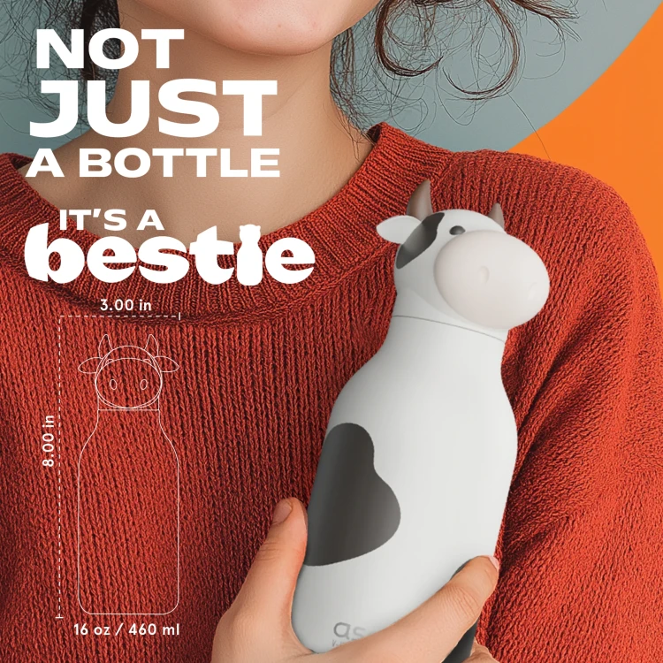 Butelka termiczna ze słomką Bestie Krowa 460 ml Asobu