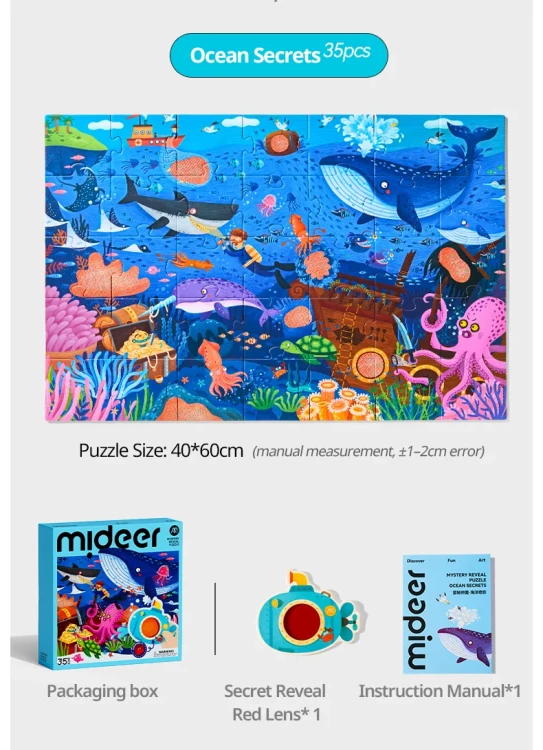 Sekretne puzzle z okularami 3D Ocean 35 elementów mideer