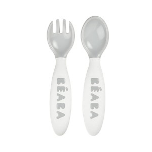 Sztućce plastikowe w etui widelczyk łyżeczka grey Beaba