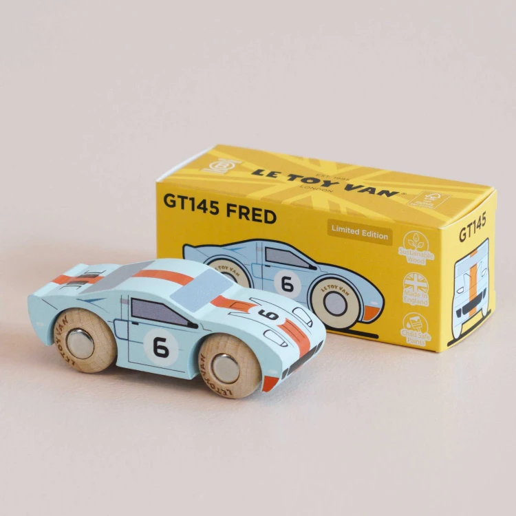 Kolekcjonerski samochodzik GT145 Fred wyścigowe drewniane auto Le Toy Van