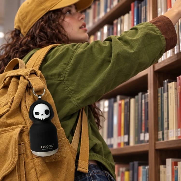 Butelka termiczna ze słomką Mini Spookie Skeleton szkielet 200 ml Asobu