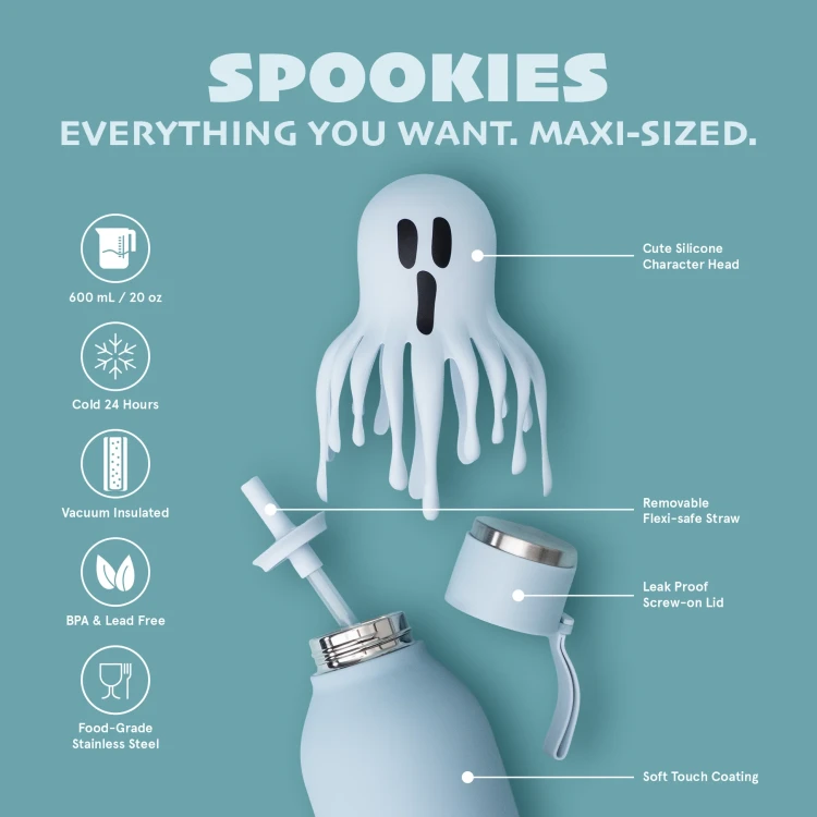 Butelka termiczna ze słomką Maxi Spookie Ghost duch 660 ml Asobu
