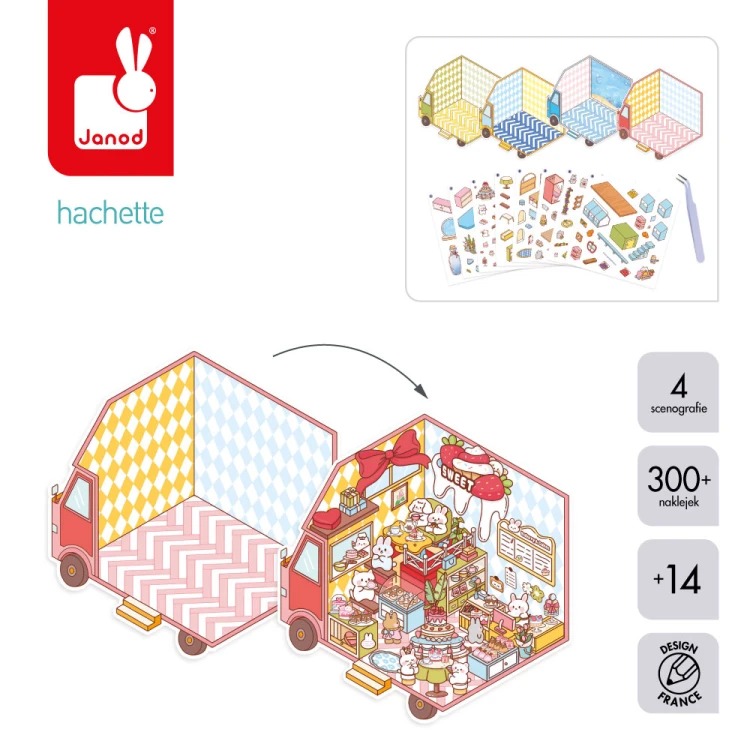 Zestaw kreatywny Scenki do wyklejania z mini naklejkami i pęsetą Cosy stickers Ciężarówka Janod
