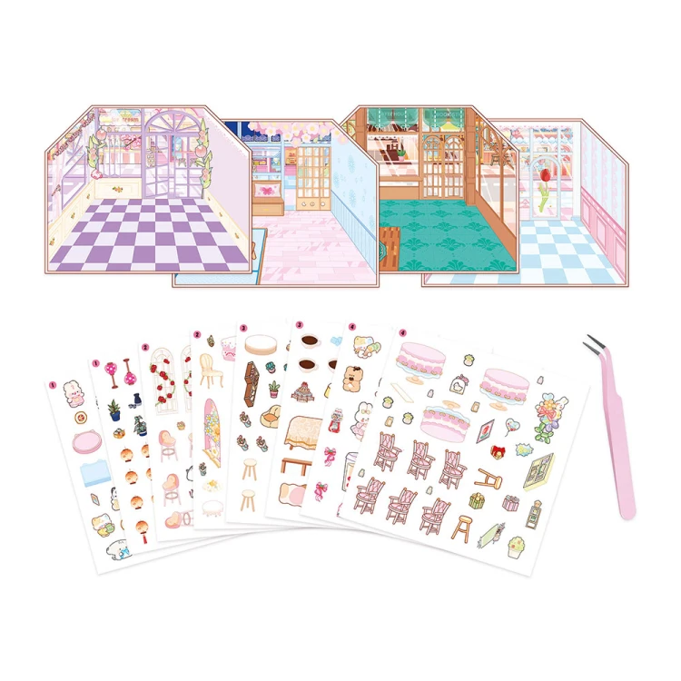 Zestaw kreatywny Scenki do wyklejania z mini naklejkami i pęsetą Cosy stickers Restauracja Janod