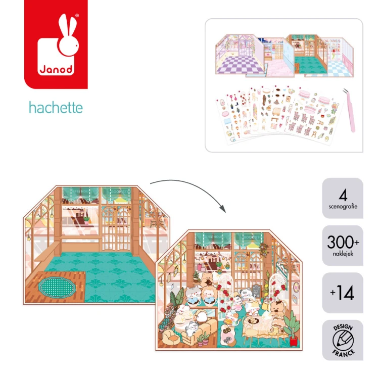 Zestaw kreatywny Scenki do wyklejania z mini naklejkami i pęsetą Cosy stickers Restauracja Janod