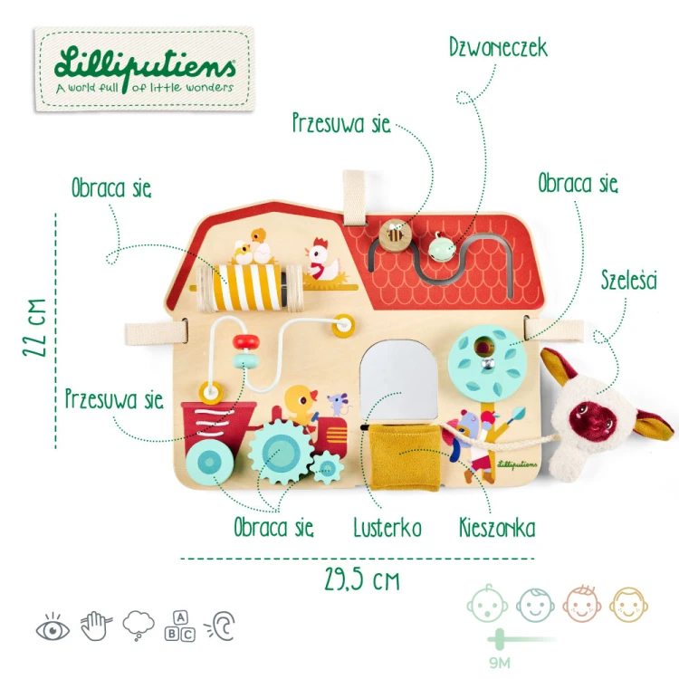 Drewniana tablica manipulacyjna Farma Owieczka Yvon 9 m+ Lilliputiens