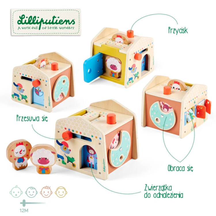 Drewniany domek manipulacyjny Zabawa w chowanego 12 m+ Lilliputiens