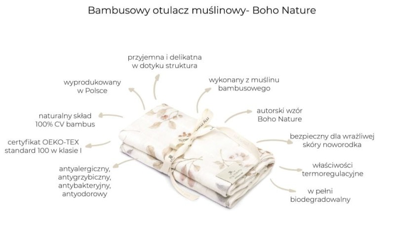 Bambusowy otulacz muślinowy 100x100 - boho nature my memi