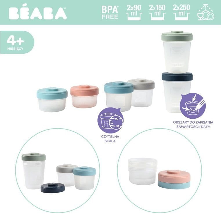 Zestaw słoiczków do jedzenia Clip 6 szt. (2x90ml + 2x150ml + 2x250ml) Beaba
