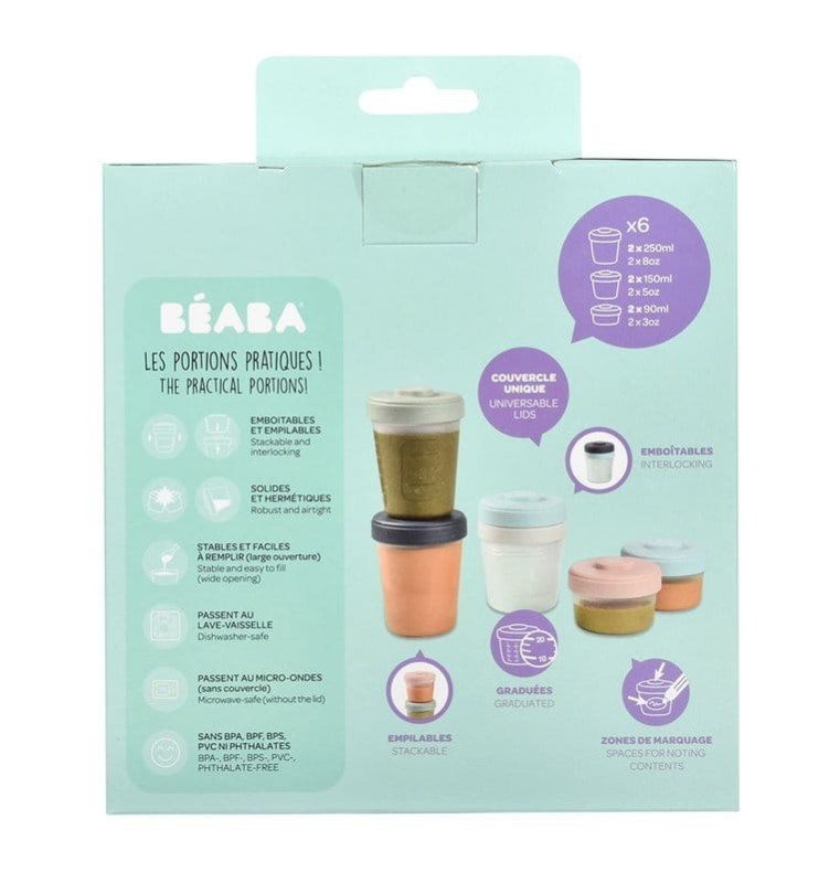 Zestaw słoiczków do jedzenia Clip 6 szt. (2x90ml + 2x150ml + 2x250ml) Beaba