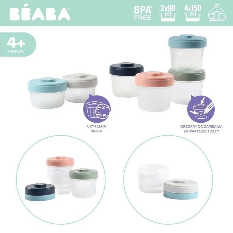 Zestaw słoiczków do jedzenia Clip 6 szt. (2x90ml + 4x150ml) Beaba