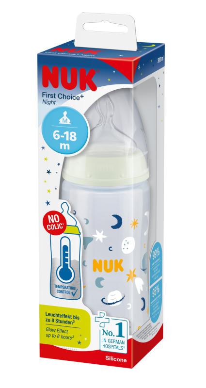 Butelka NUK FC+ Night 300 ml smoczek silikon M (6-18m) z czujnikiem temperatury
