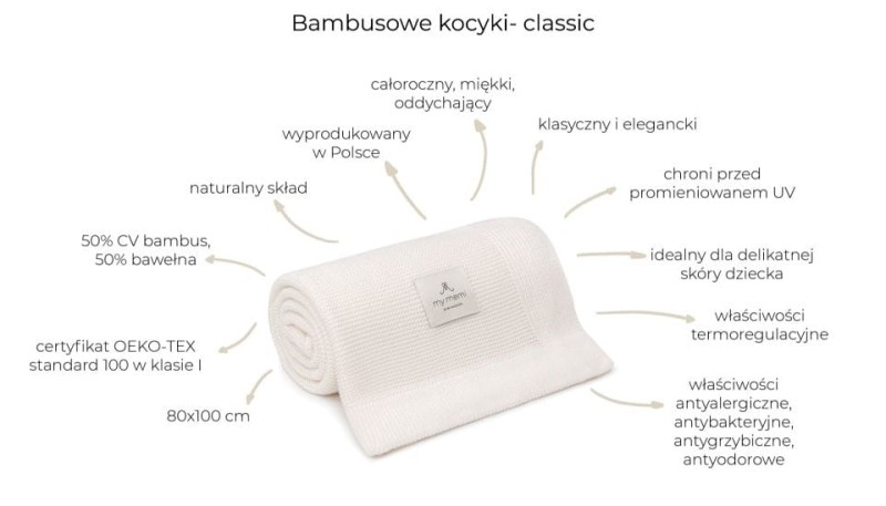 Bambusowy kocyk beige 80x100 - classic my memi