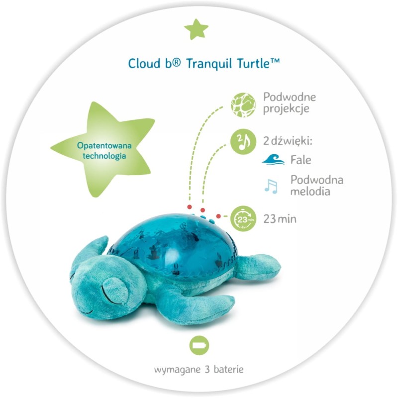 Lampka nocna z projekcją świetlną Żółw podwodny niebieski Tranquil Turtle Aqua Cloud B