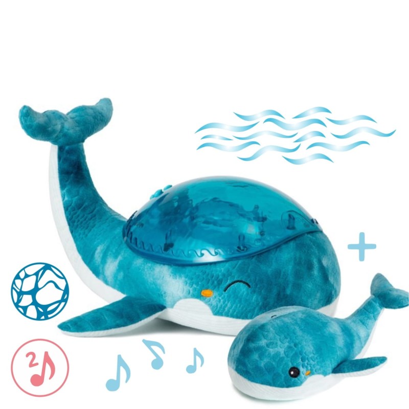 Lampka z projekcją świetlną i grzechotką Wieloryb niebieski Tranquil Whale Blue Family Cloud B