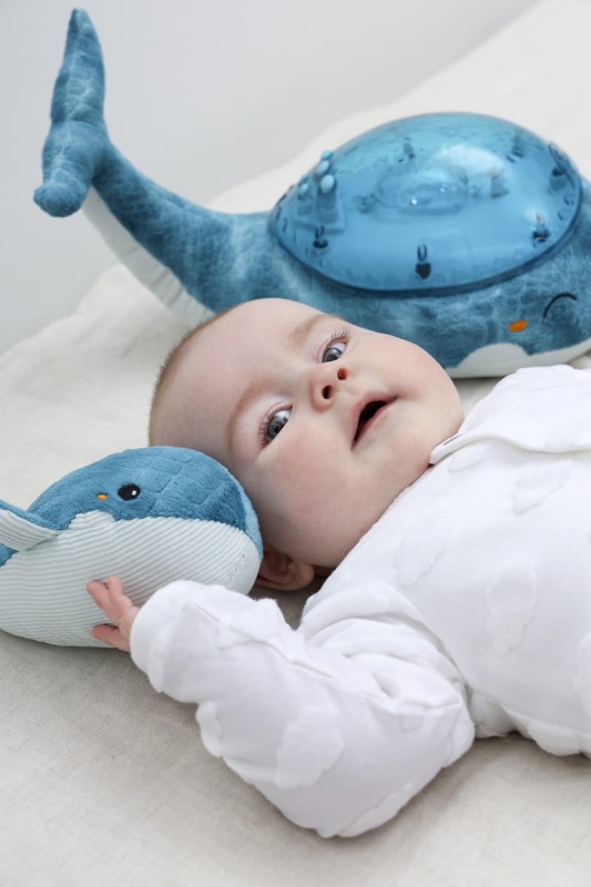 Lampka z projekcją świetlną i grzechotką Wieloryb niebieski Tranquil Whale Blue Family Cloud B