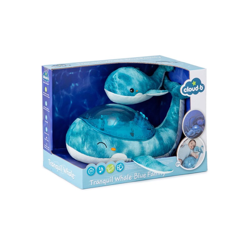 Lampka z projekcją świetlną i grzechotką Wieloryb niebieski Tranquil Whale Blue Family Cloud B