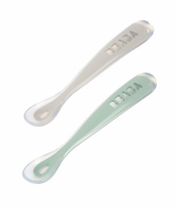 Zestaw 2 łyżeczek silikonowych w podróżnym etui 4 m+ Sage Green Beaba