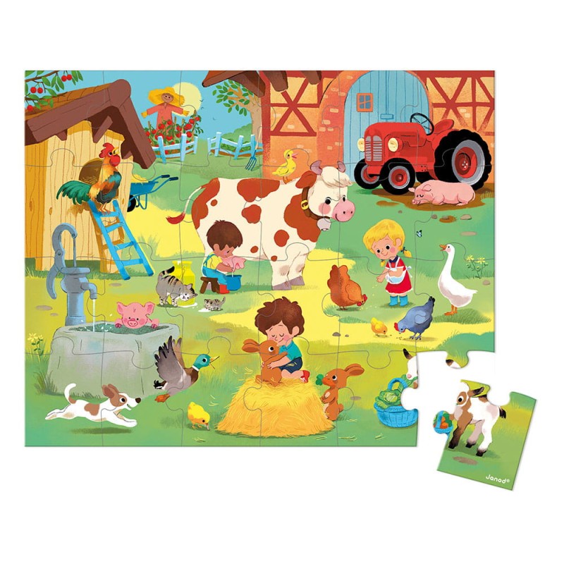 Puzzle w walizce Dzień na farmie 24 elementy 3+ Made in France Janod