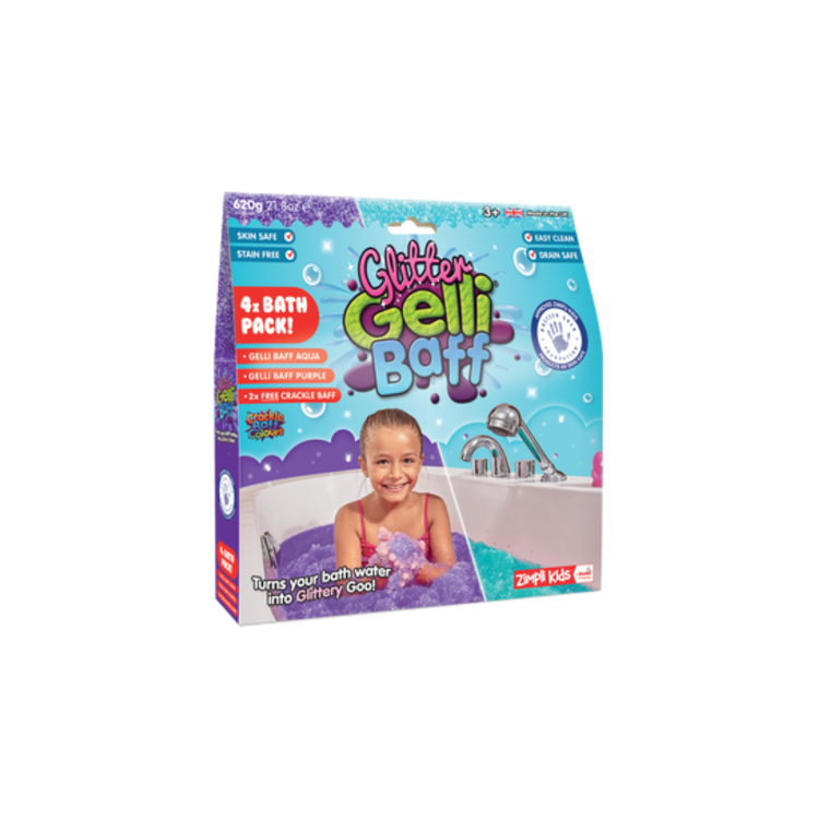 Magiczny proszek do kąpieli Gelli Baff Glitter fioletowy i błękitny 4 użycia 3+ Zimpli Kids