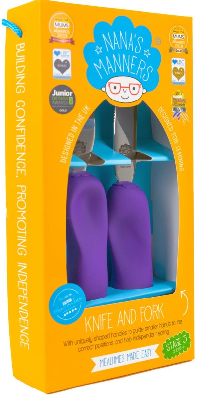 Sztućce widelec łyżka Etap 3 Purple Nana's Manners