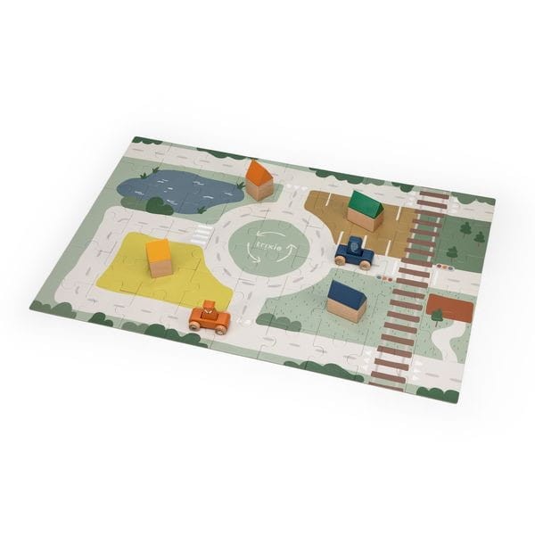 Puzzle Ruch Drogowy + 2 Samochody, Wesołe Zwierzaki i Klocki Drewniane Trixie Baby