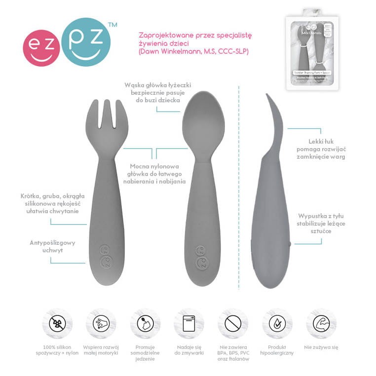 Komplet silikonowych sztućców Mini Utensils szary EZPZ