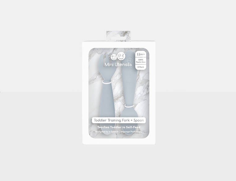 Komplet silikonowych sztućców Mini Utensils pastelowa szarość EZPZ