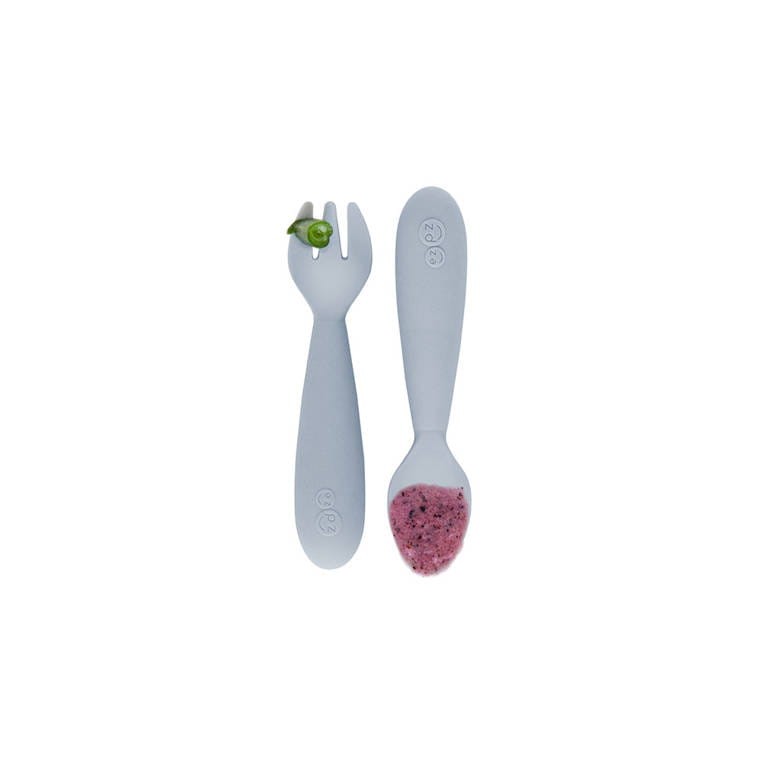 Komplet silikonowych sztućców Mini Utensils pastelowa szarość EZPZ