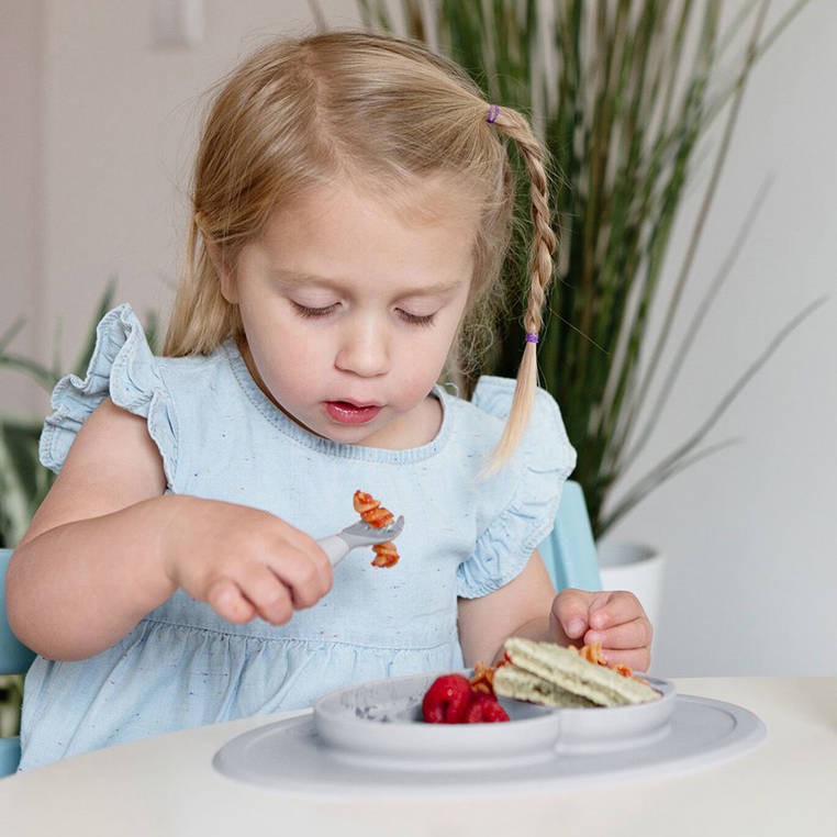 Komplet silikonowych sztućców Mini Utensils pastelowa szarość EZPZ