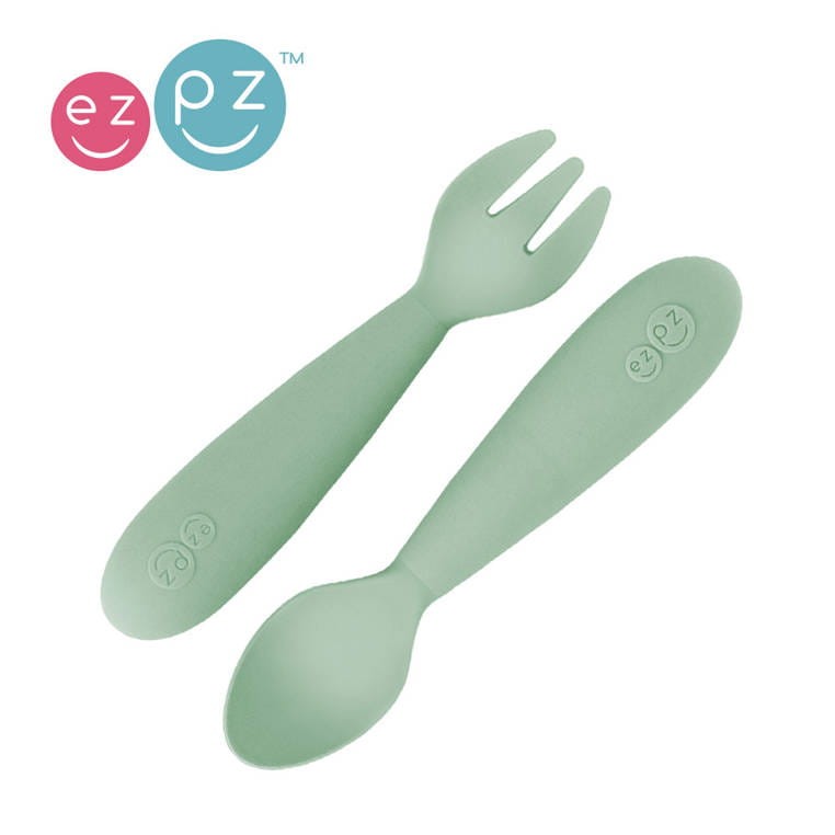 Komplet silikonowych sztućców Mini Utensils pastelowa zieleń EZPZ