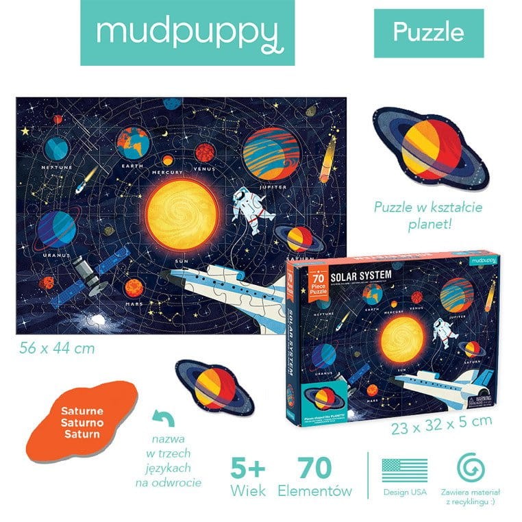 Puzzle Układ Słoneczny z elementami w kształcie planet 5+ Mudpuppy