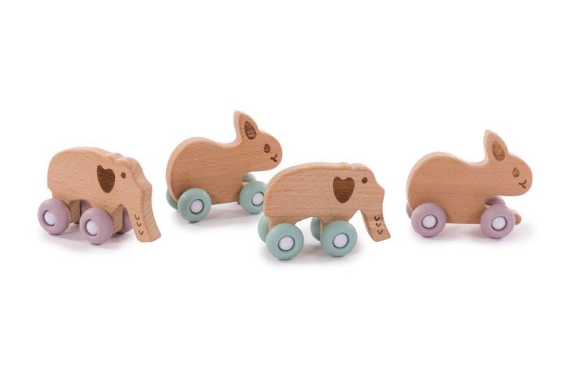 Drewniany królik na kółkach Pink Bo Jungle