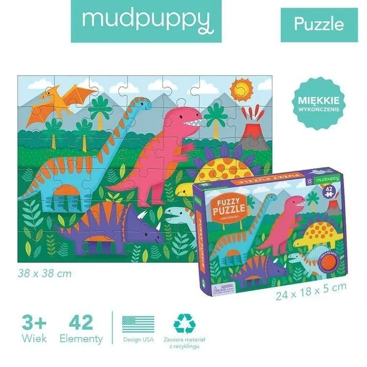 Puzzle sensoryczne z miękkimi aplikacjami Dinozaury 42 el. 3+ Mudpuppy