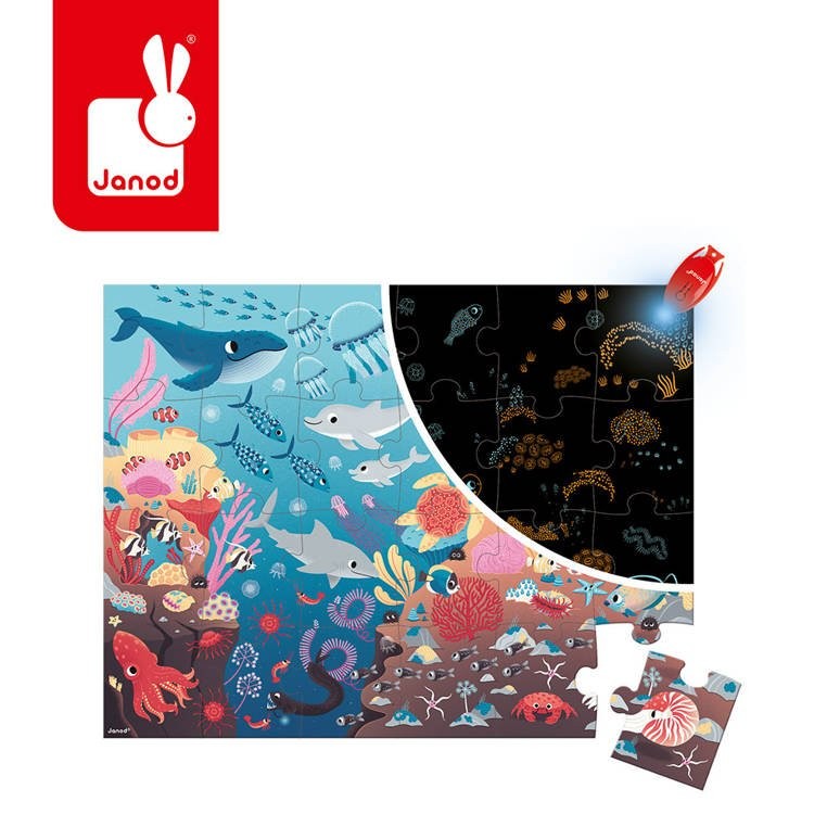 Świecące Puzzle z Mini-lampką UV Ocean 24 Elementy 3+ Janod