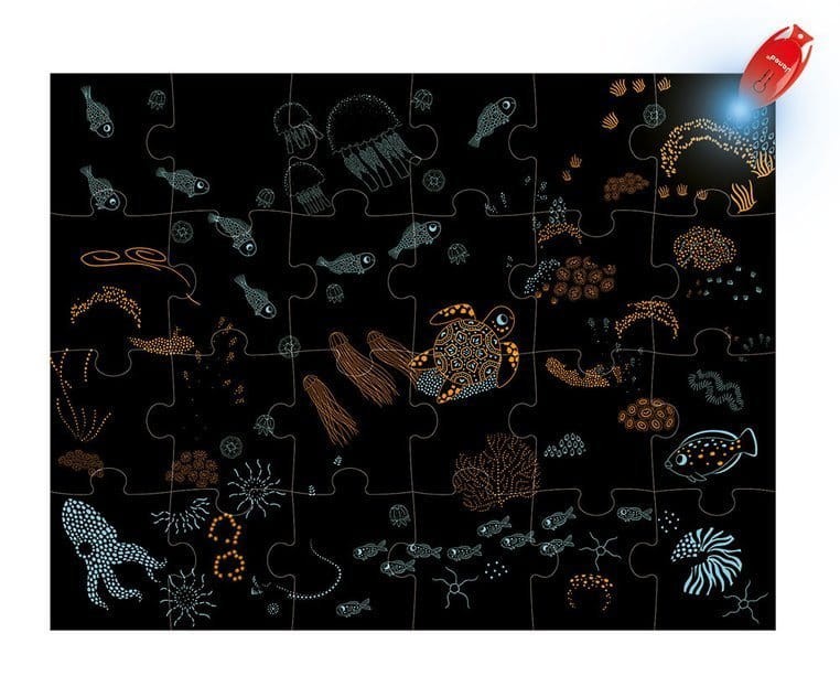 Świecące Puzzle z Mini-lampką UV Ocean 24 Elementy 3+ Janod