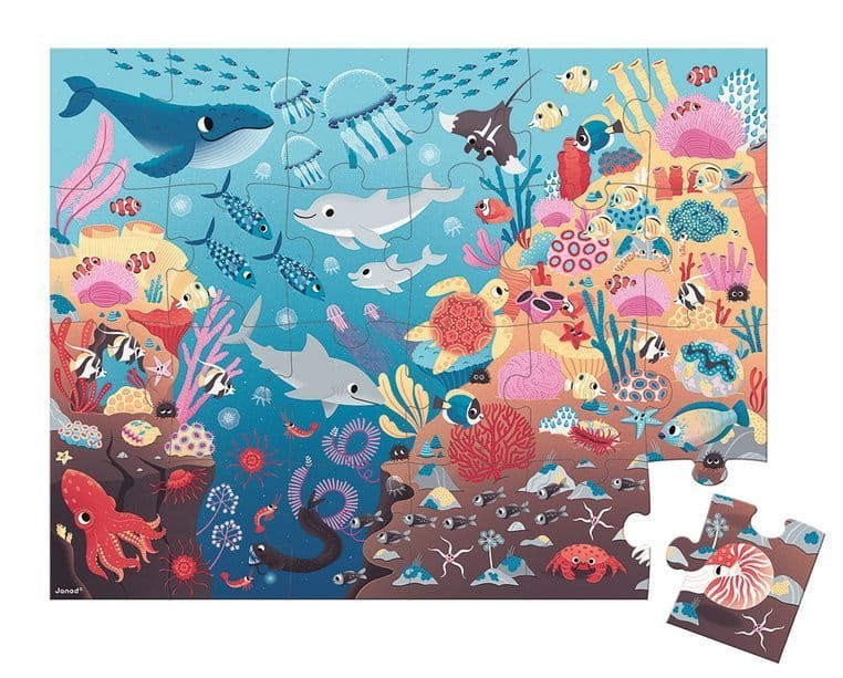 Świecące Puzzle z Mini-lampką UV Ocean 24 Elementy 3+ Janod