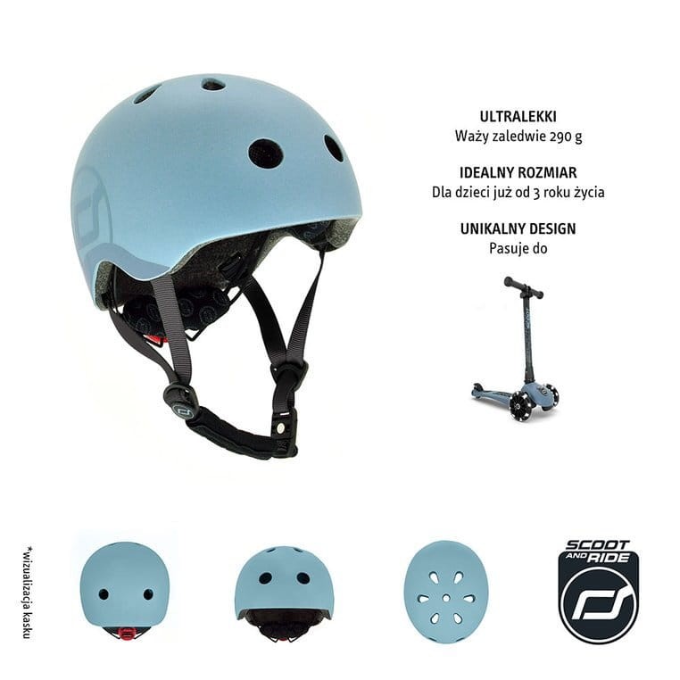 Scoot and Ride Kask S-M dla dzieci 3+ Steel